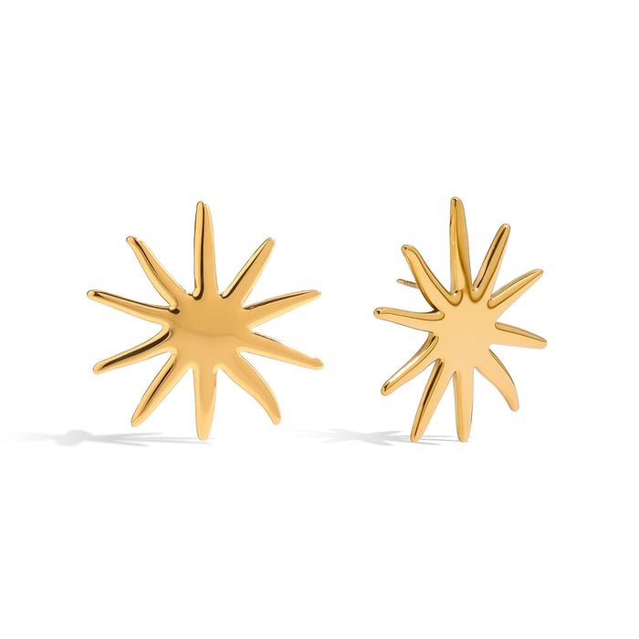 Simple Sun Stainless Steel Gold Color Stud Earrings