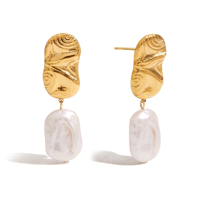 Retro Stainless Steel  Gold Color Pearl Drop Earrings