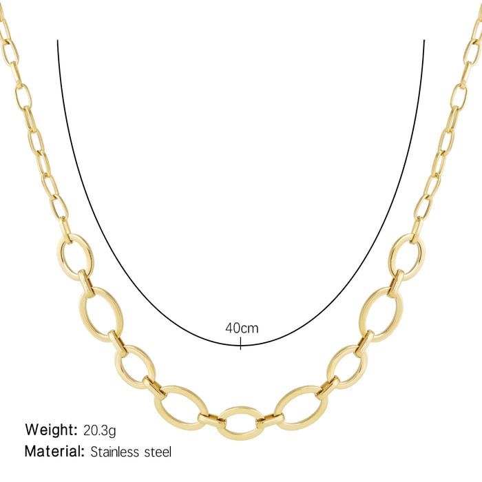 Modern Oval Chain Stainless Steel Gold Color Women's Chain Necklaces h5Picture2
