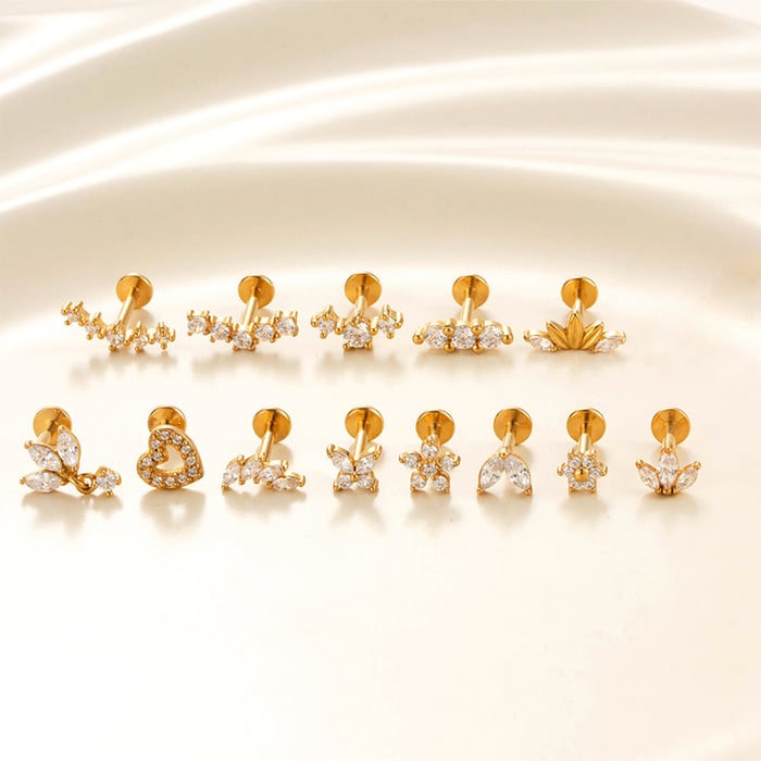 1 Piece Flower Stainless Steel Gold Color  Zircon Piercings Earrings h5Picture4