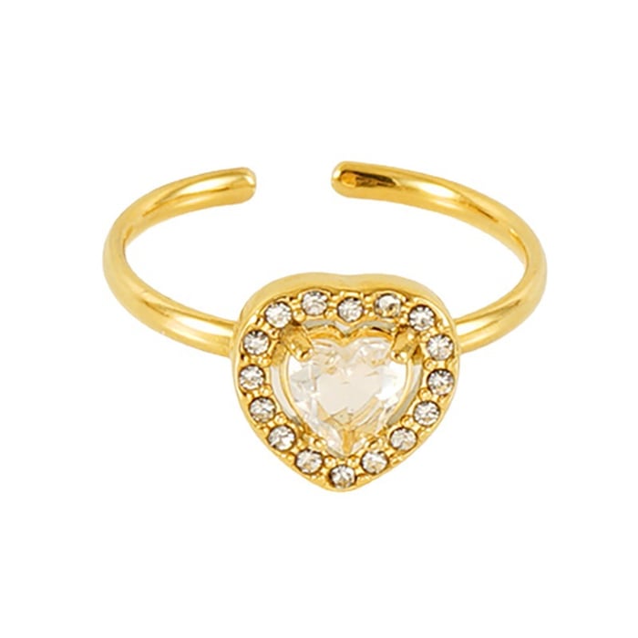 Heart Stainless Steel Gold Color Gemstone Rings
