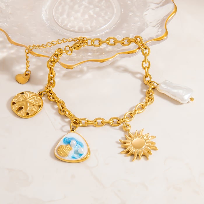 Simple Shell Stainless Steel Gold Color Artificial Pearl Women's Charm Bracelets h5Picture4