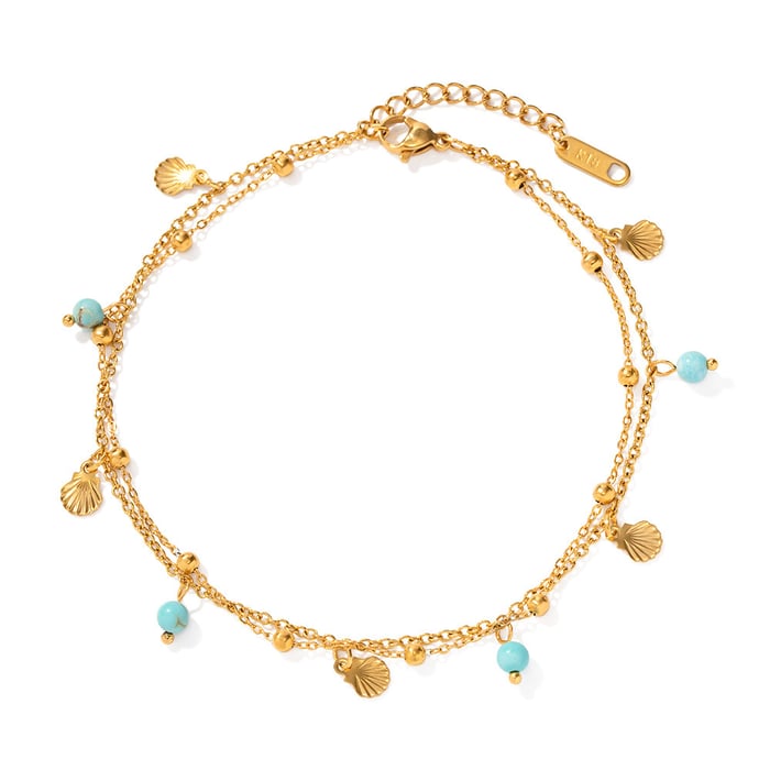 1 Pair Simple Series Bohemian Turtle Stainless Steel   Gold Color  Artificial Gemstone Anklets h5Picture5