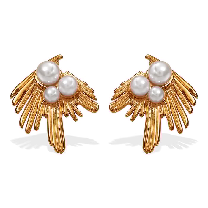 Feather Stainless Steel Gold Color Stud Earrings h5Picture6
