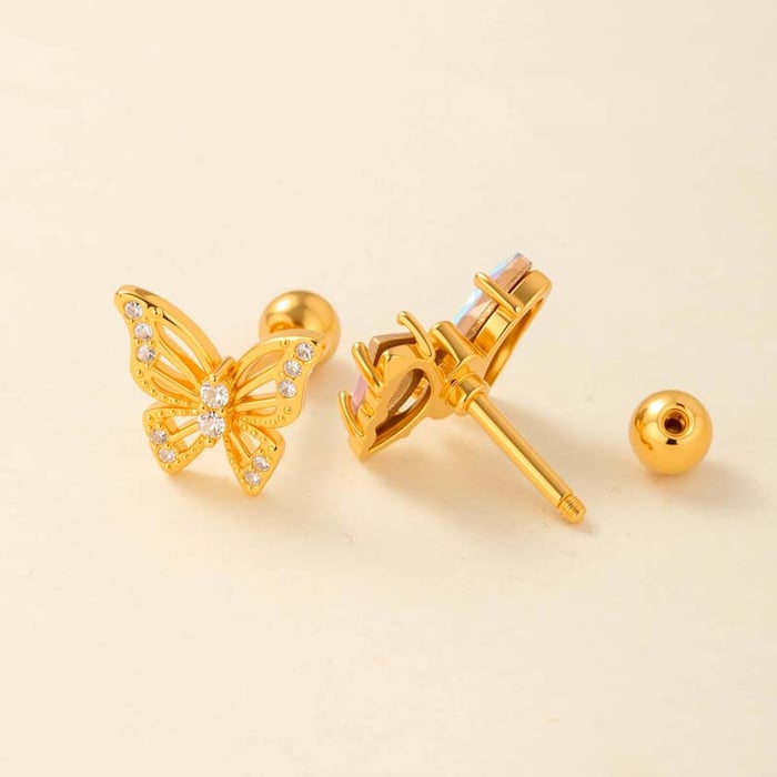 1 Stück Simple Series Simple Heart Kupfer Gold Farbe Zirkon Damen Piercings Ohrringe h5Bild8