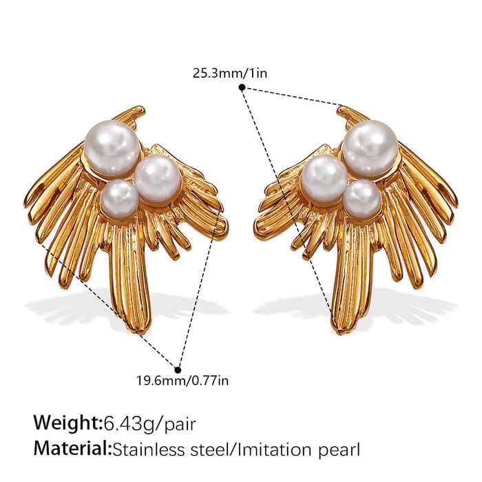 Feather Stainless Steel Gold Color Stud Earrings