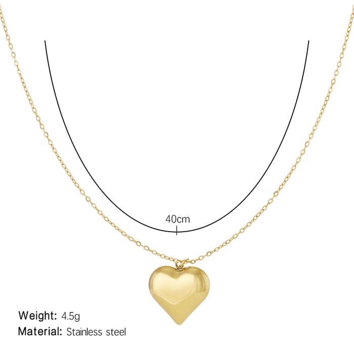 Classic Heart Stainless Steel Gold Color Women's Pendant Necklaces h5Picture2
