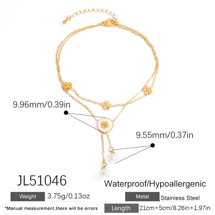 Classic Flower Stainless Steel Gold Color Artificial Pearl Women's Anklets h5Picture2