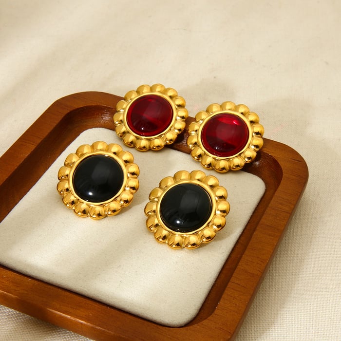 High-End-Retro-Ohrstecker in Rot und Grün, elliptische Form, für Damen h5Bild3