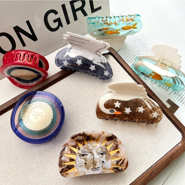 1 Pair Simple Series Casual Sun/Moon Acetate Women's Hair Claws h5Picture5