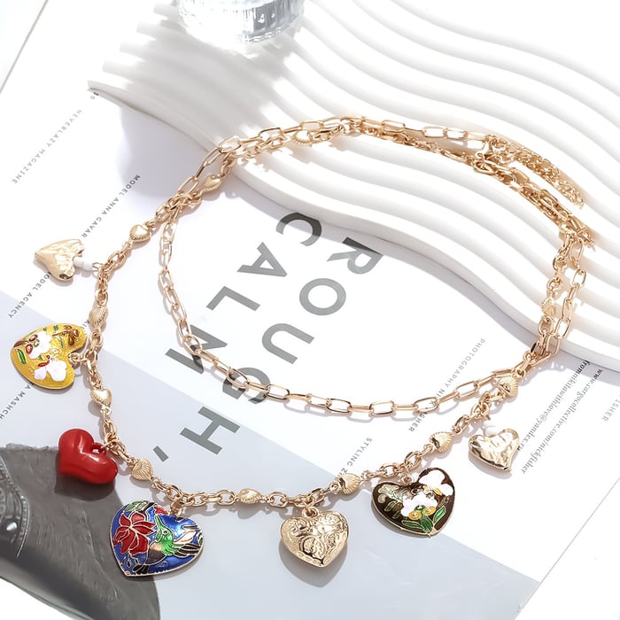 Retro Heart Alloy Layered Necklaces h5Picture2