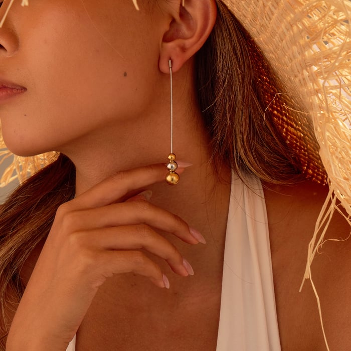 1 Pair Simple Series Beads Stainless Steel   Gold Color  Women's Drop Earrings h5Picture2