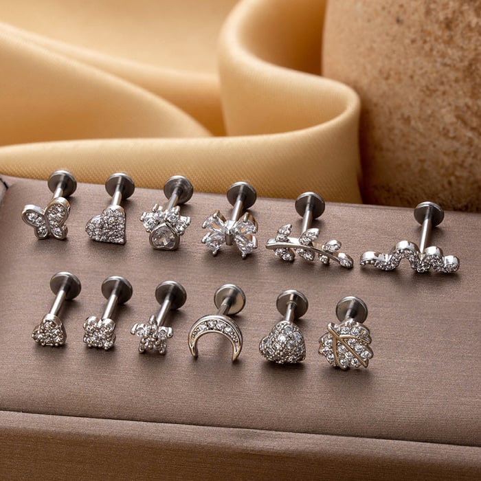 1 Piece Simple Series Daily Heart Copper   Gold Color  Zircon Women's Piercings Earrings h5Picture6