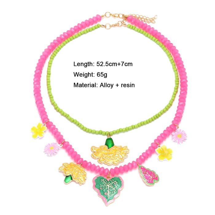 Sweet Flower Alloy Layered Beaded Necklaces 