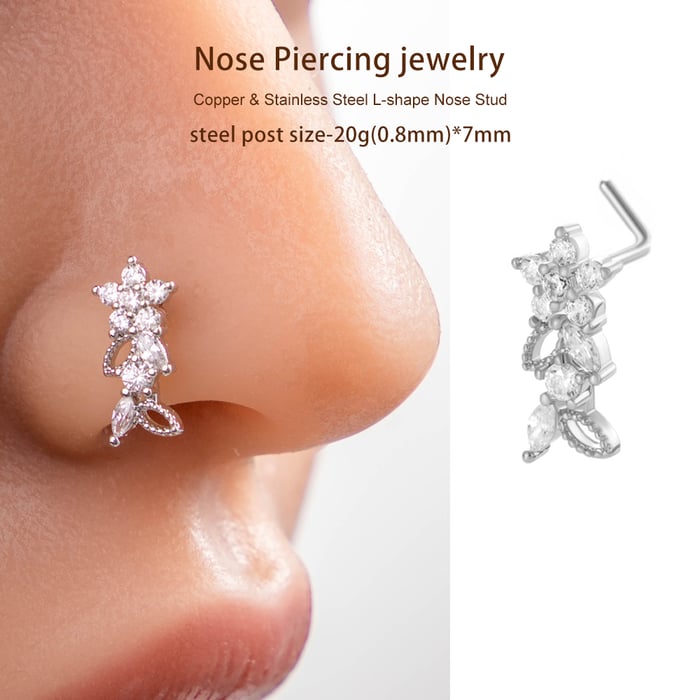 1 Piece Flower Copper Gold Color Zircon Women's Nose Stud h5Picture7