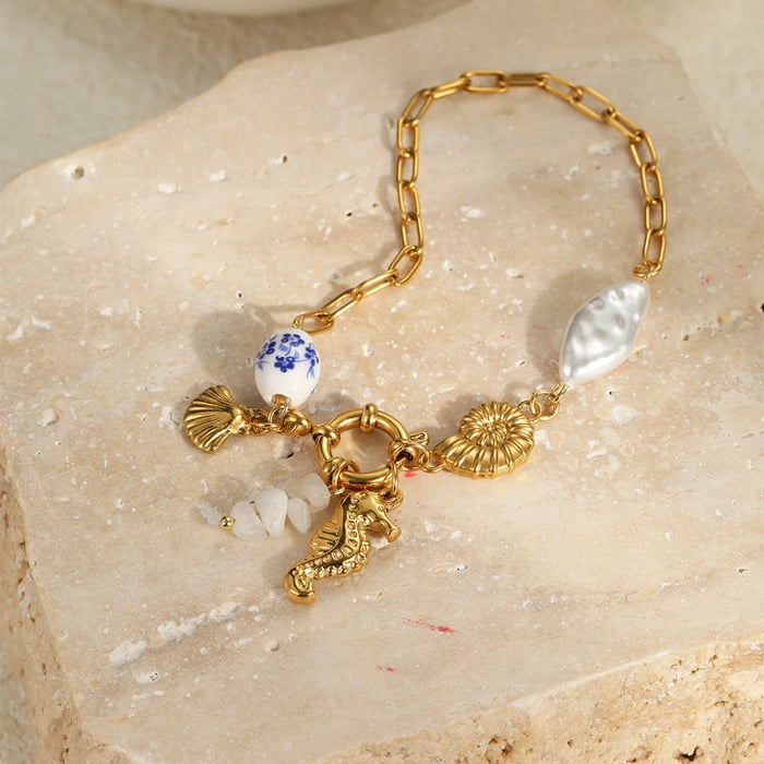 1 Pair Romantic Series Vacation Turtle Stainless Steel   Gold Color  Women's Charm Bracelets h5Picture4