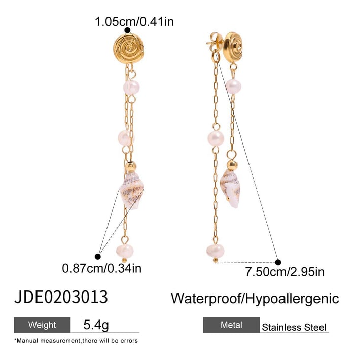 Oceanic Stainless Steel  Gold Color Shell Dangle Earrings h5Picture2