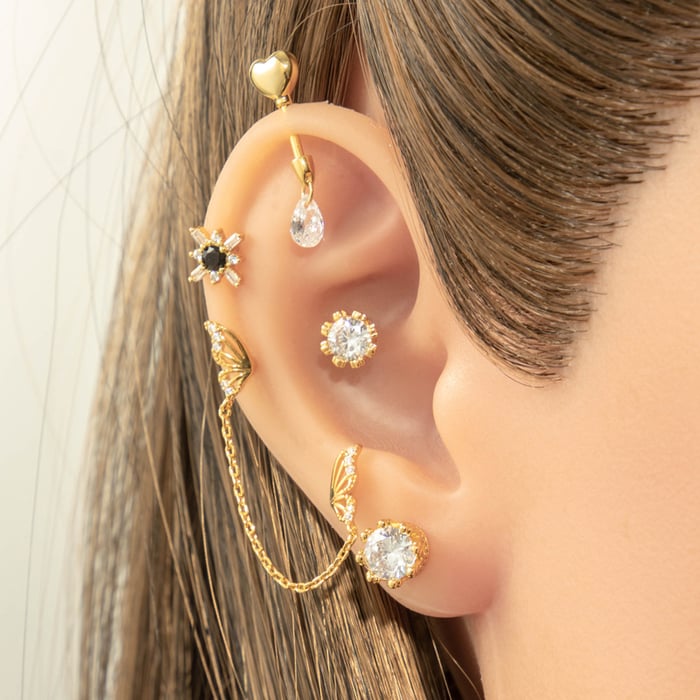 1 Piece Simple Series Simple Heart Copper   Gold Color  Zircon Women's Piercings Earrings h5Picture4