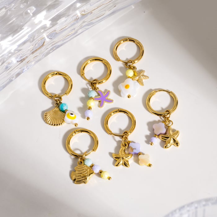 1 Piece Ocean Series Starfish Gold - colored Stainless Steel Pendant Earrings h5Picture3