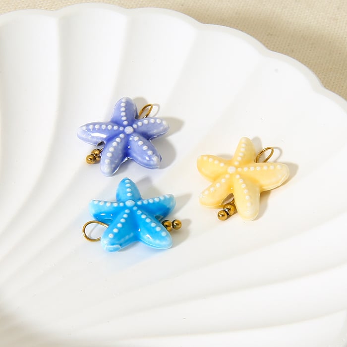 1 Pair Simple Series Cute Turtle Ceramics   Gold Color  Unisex Pendants h5Picture3