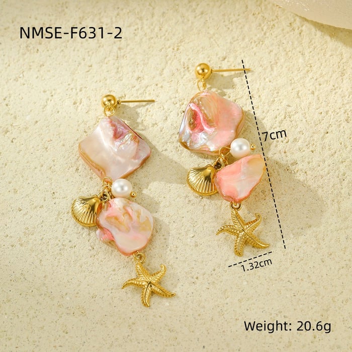 Romantic Series Pink Shell and Starfish Women's Earrings h5Picture2