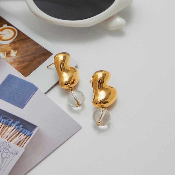 Heart Stainless Steel Gold Color Drop Earrings h5Picture5