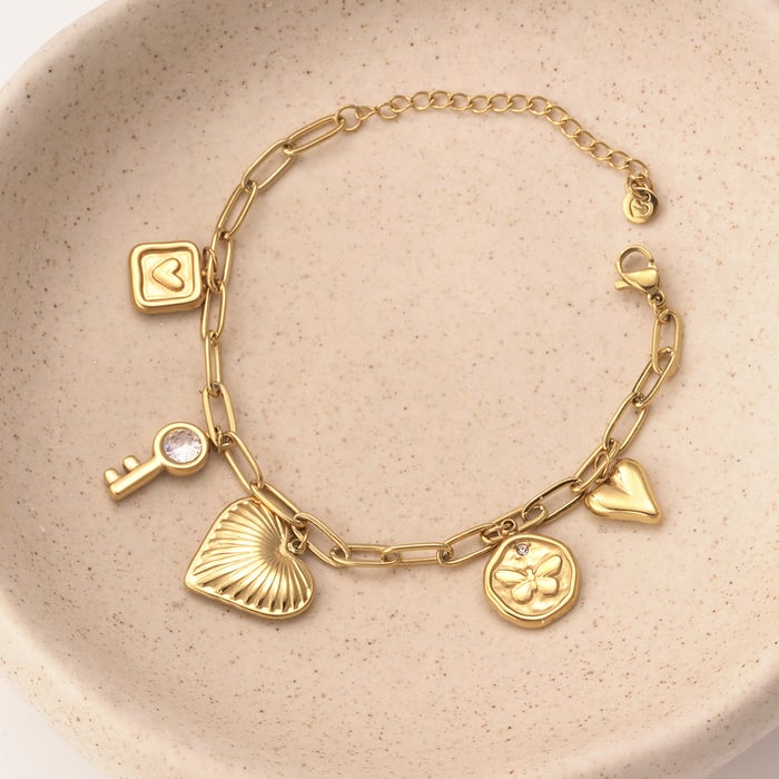 Glänzendes Herz Edelstahl Goldfarben Damen Charm Armbänder h5Bild5