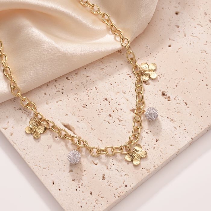 Shinning Butterfly Stainless Steel Gold Color Women's Pendant Necklaces h5Picture5