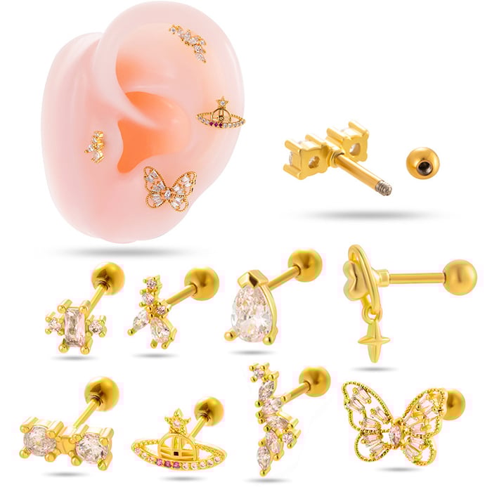 1 Stück Simple Series Simple Heart Kupfer Gold Farbe Zirkon Damen Piercings Ohrringe Bild4