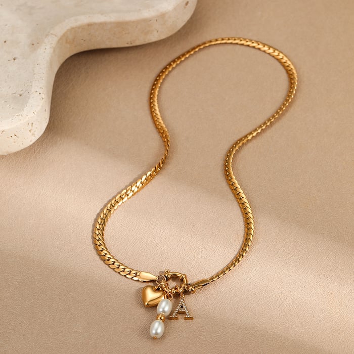 1 Pair Simple Series Simple Heart Stainless Steel   Gold Color  Women's Pendant Necklaces h5Picture3