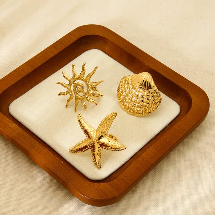 Modisches Design Sonne Seestern Gold Edelstahl Damenringe h5Bild3