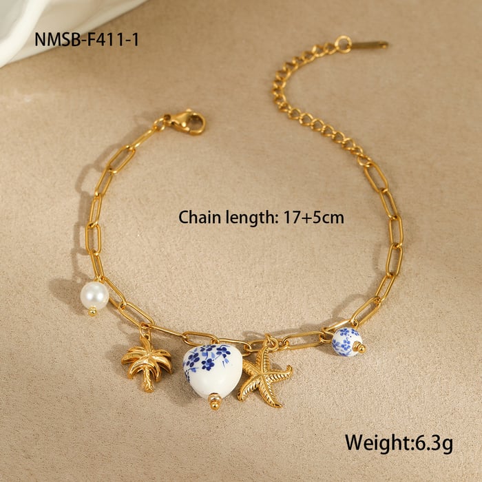 1 Pair Romantic Series Vacation Turtle Stainless Steel   Gold Color  Women's Charm Bracelets