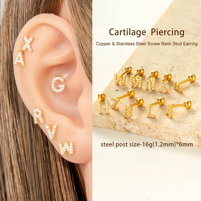 1 Stück Simple Series Simple Letter Kupfer Gold Farbe Zirkon Damen Piercings Ohrringe h5Bild4