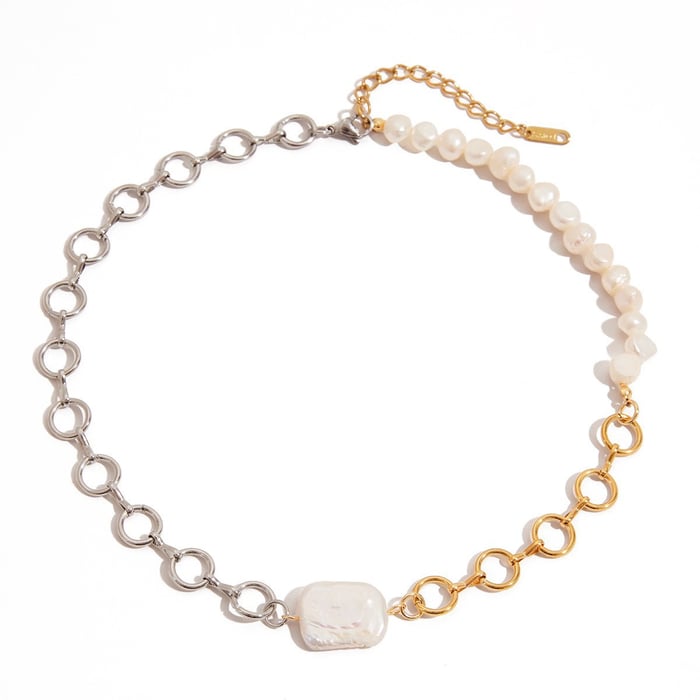 Retro Kette Edelstahl Gold Farbe Perle Anhänger Halsketten