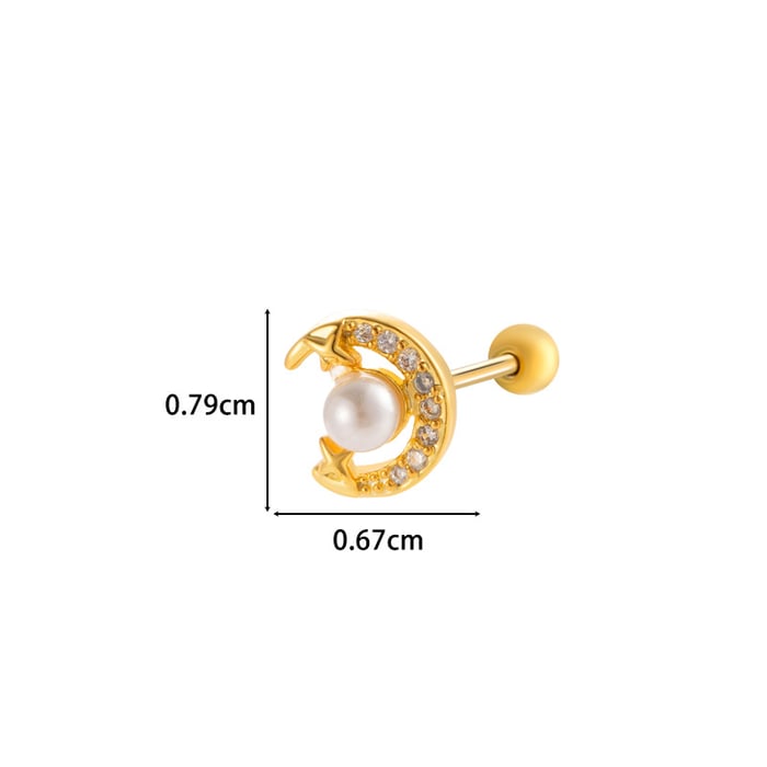 1 Stück Simple Series Simple Sonne/Mond Kupfer Gold Farbe Zirkon Damen Piercings Ohrringe Bild2