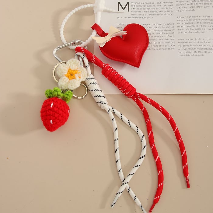 1 Piece Strawberry Flower PU Heart Shaped Bag Charms h5Picture4