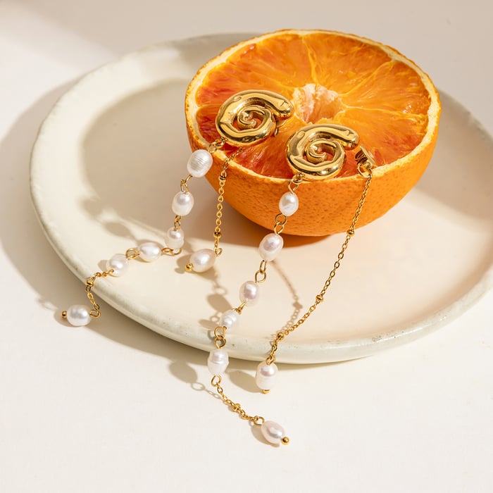Elegant Tassel Stainless Steel Gold Color Dangle Earrings h5Picture4