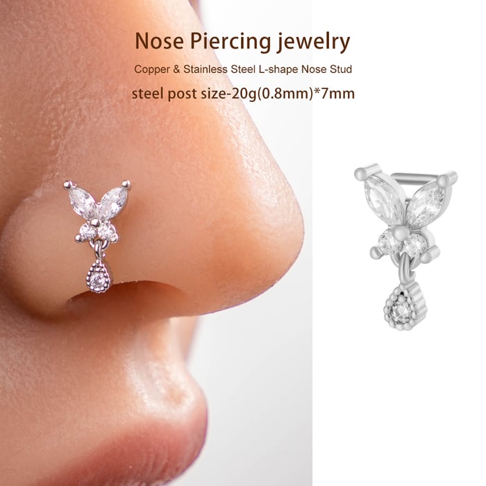 1 Piece Butterfly Copper Gold Color Zircon Women's Nose Stud h5Picture6