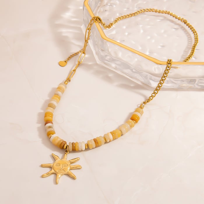 Light - luxury Simple Natural Stone Stainless Steel Women's Necklace h5Picture4