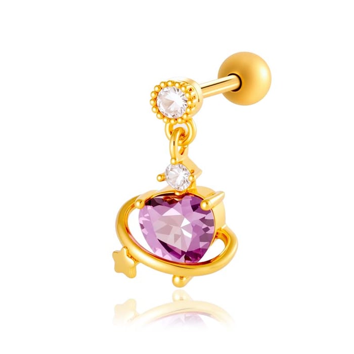 1 Stück Simple Series Simple Heart Kupfer Gold Farbe Zirkon Damen Piercings Ohrringe