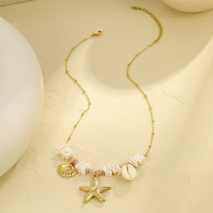 Creative Design Shell Starfish Pendant Gold Color Women's Pendant Necklaces h5Picture3