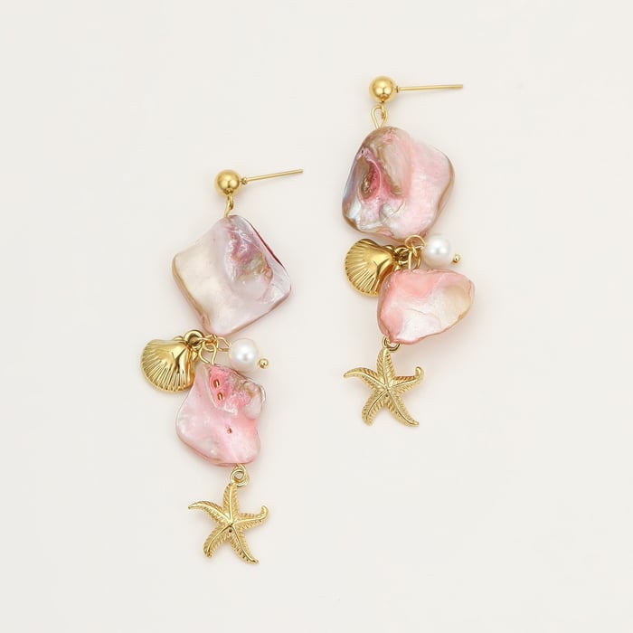 Romantic Series Pink Shell and Starfish Women's Earrings