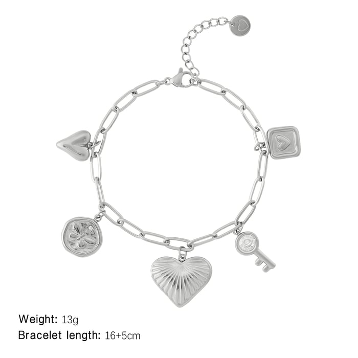 Glänzendes Herz Edelstahl Goldfarben Damen Charm Armbänder h5Bild2