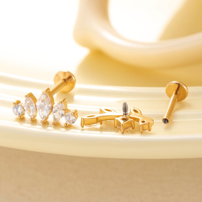 1 Piece Heart Stainless Steel Gold Color  Zircon Piercings Earrings h5Picture3