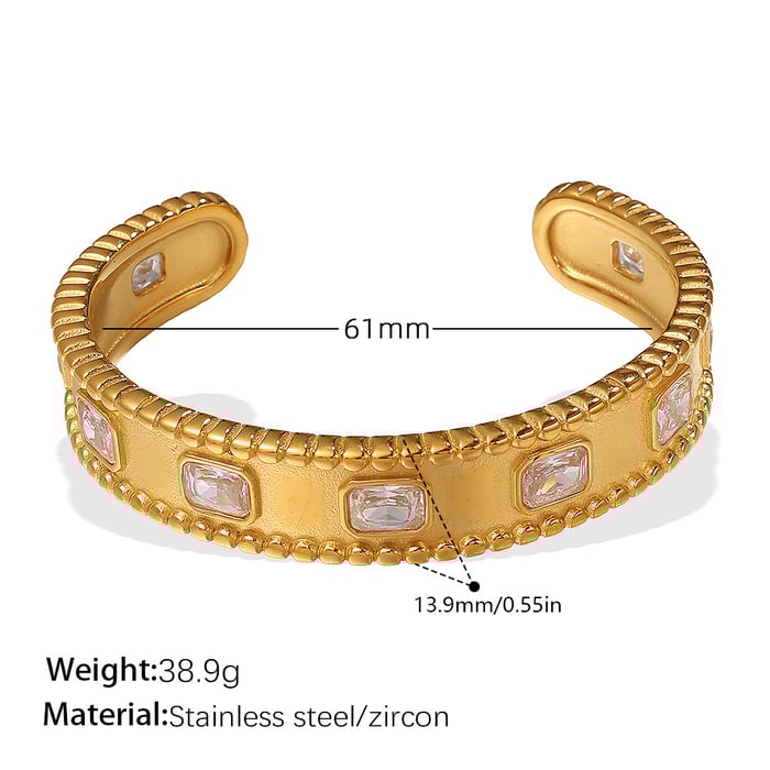 1 Piece Stainless Steel Gold Color Zircon Cuff Bracelet 