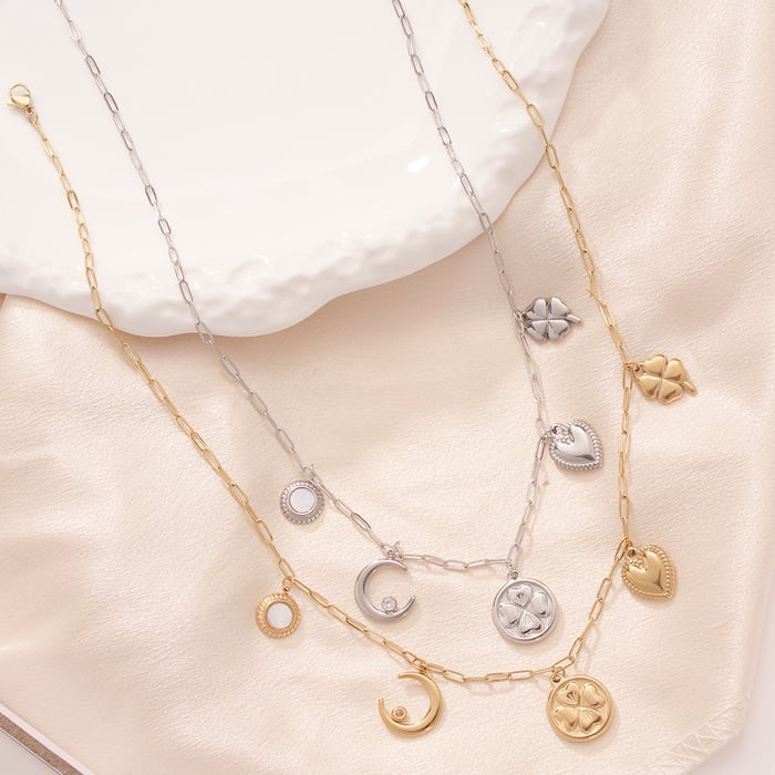 1 Piece Daily Clover Stainless Steel Gold Color Women's Pendant Necklaces h5Picture6