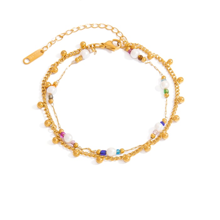 Double Layer Beaded Stainless Steel Women's Bracelet