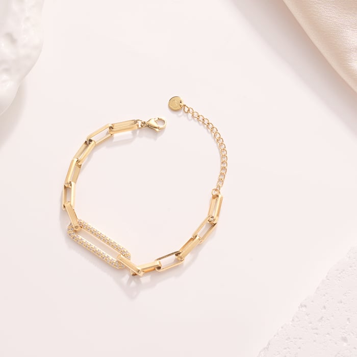 Rechteckige Patchwork-Armbänder aus Edelstahl in Goldfarbe für Damen h5Bild5