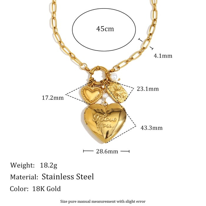 Luxus Stil Klassische Herz Anhänger Gold Edelstahl frauen Halsketten h5Bild2