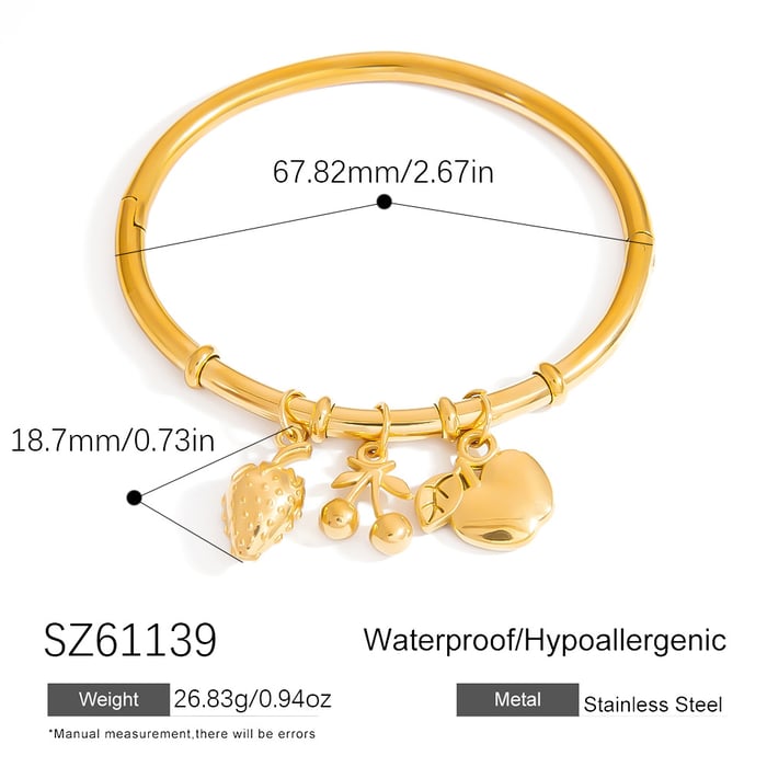 Cute Fruit Stainless Steel Gold Color Women's Charm Bracelets